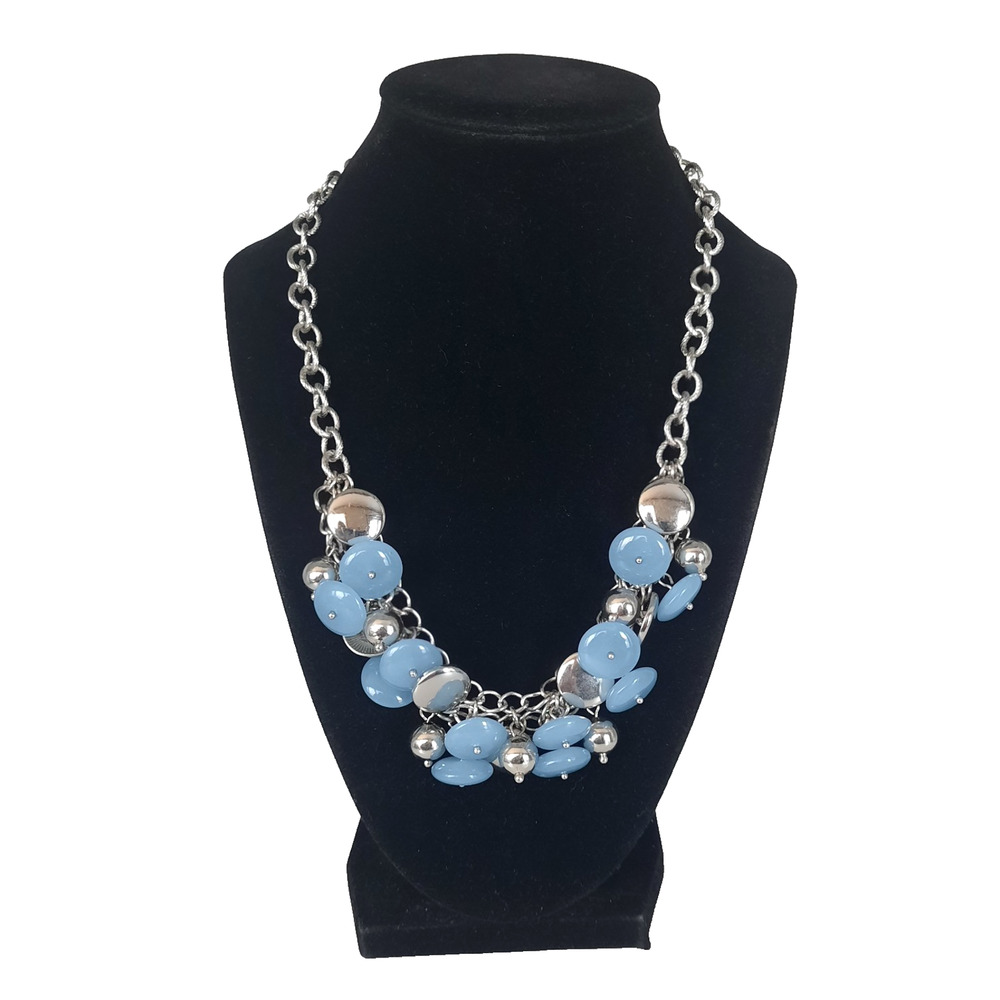 NWT Talbots Blue & Silver Tone Beaded Textured Chain Link Necklace 18" + 3" Ext